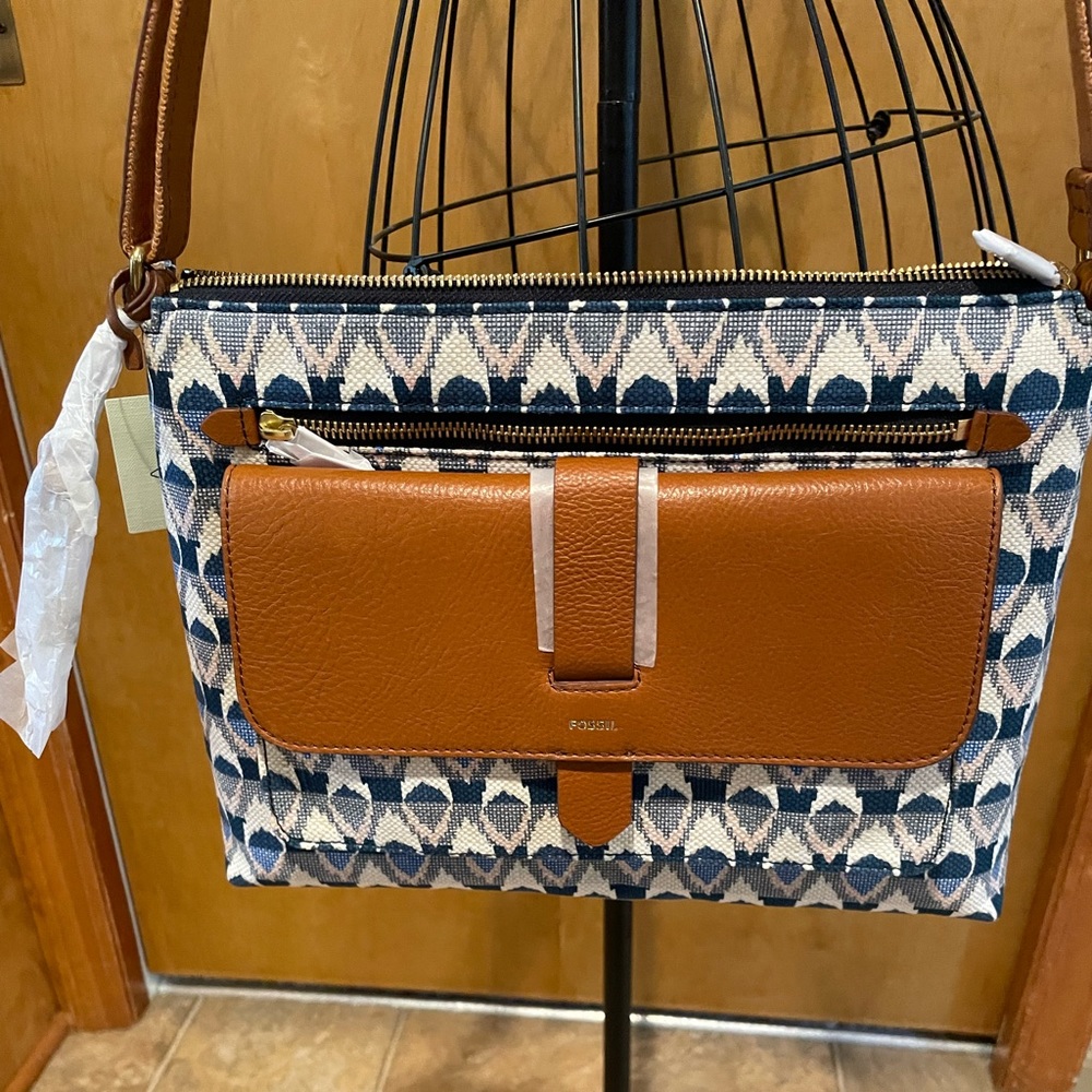 Fossil Kinley Crossbody Blue Print
